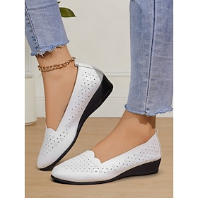 Women's White Slip-On Flats with Floral Cut-Out Design  Comfortable and Stylish Shoes for Daily Wear and Spring Outings