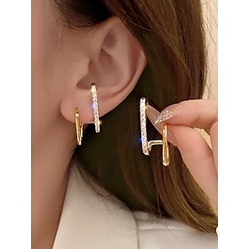 Women's Gold Geometric Hoop Earrings with Rhinestone Accents  Modern and Elegant Jewelry for Weddings, Parties and Formal Events