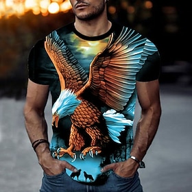 Herren Tiermotiv Adler T Shirt Kurzarm T-Shirt 3D-Druck Rundhalsausschnitt Hemd Sport Mode Sportbekleidung Outdoor Urlaub Straße Gelb Blau Staubiges Blau Somme
