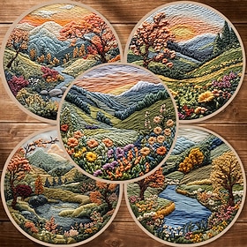 Embroidery Kit for Beginners,Cross Stitch Needlepoint Kits for Adults Starter Easy Snowy Mountain Pattern Fabric Hand Crafts,Hoops,Needle,Women DIY Hanging Pla