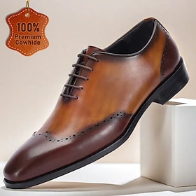 Men's Premium Cowhide Leather Oxford Shoes with Brogue Detailing  Elegant Lace-Up Design for Formal and Business Occasions