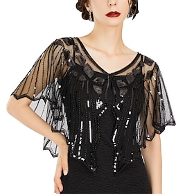 SWEETV Women's 1920s Shawl Wraps,Sequin Beaded Flapper Evening Shawls for women formal/Party/Wedding/Formal/Harlem night