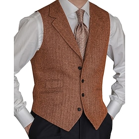 Men's Vest Gilet Vacation Business Daily Date Fashion Casual Spring Fall Pocket Buttons Spandex Polyester Comfortable Plain Single Breasted One-button Lapel