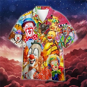 Men's Clown Shirt Summer Hawaiian Shirt Button Up Shirt Short Sleeve Sports Fashion Streetwear Outdoor Casual Hawaiian Summer Spring Cuban Collar Print Yellow