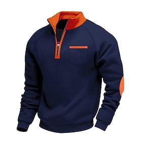 Homme Sweat-shirt Sweat-shirt quart de fermeture éclair Noir Rouge Bordeaux bleu marine Gris Clair Gris foncé Demi-zip Uni Sport Loisir Quotidien Fête Polyest
