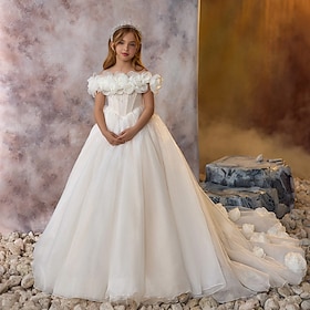 Flower Girl Dress Girls' Formal Dress First Communion Dress Party Dress Wedding Party Princess Sweet Christmas Carnival Ruched Solid Color Strapless Crew Neck