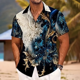 Men's Floral Print Flower Shirt Button Up Shirt Short Sleeve Fashion Casual Vac…