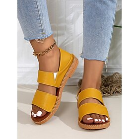 Women's Yellow Open-Toe Sandals with Double Straps and Woven Sole  Stylish and Comfortable Summer Shoes for Casual Outings