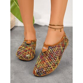 Women's Multicolor Woven Barefoot Shoes with Faux Leather Accents  Lightweight and Breathable Flats for Summer Casual Wear