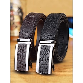 Men's Genuine Leather Crocodile Pattern Belt – Automatic Buckle, Luxury Business Casual Dress Belt, Adjustable for Work, Weddings Formal Events