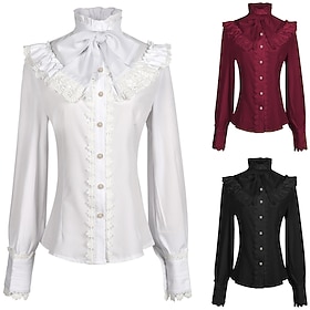 Retro Vintage Rococo Medieval Blouse / Shirt Vampire Princess Lace Bow Solid Color Fancy Dress Women's Pirate Royal Steampunk Masquerade Casual Daily Adults' B