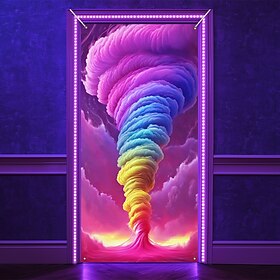 Blacklight Door Decorations Door Covers Glow in the Dark Tornado Door Tapestry Door Curtain Decoration Backdrop Indoor/Outdoor Door Banner for Front Door Farmh
