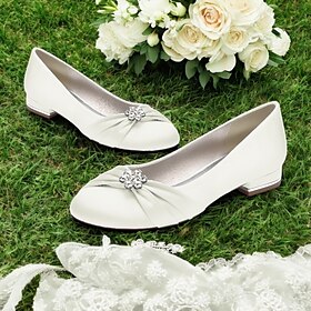 Women's Light Blue Satin Wedding Flats with Rhinestone Brooch  Elegant Low Heel Bridal Shoes for Bride, Bridesmaids, and Formal Occasions