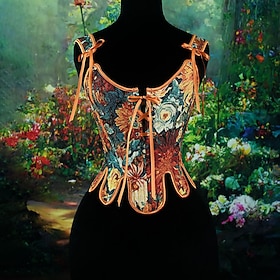 Retro Vintage Medieval Renaissance Corset Vest Bustier Lace up Floral Jacquard Fancy Dress Women's Celtic Fantasy Royal Halloween Carnival Party Casual Daily L