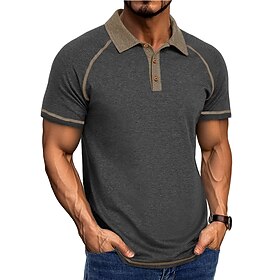 Men's Polo Business Polo Casual Business Lapel Classic Short Sleeve Color Block Embroidered Buttons Summer Spring Fall Dark Grey Lake blue Retro Red Black Na