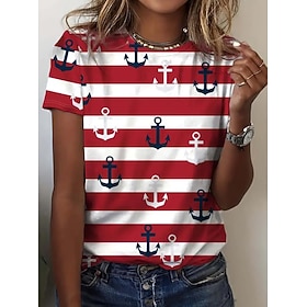 día de San Valentín Mujer Camiseta Floral Casual Manga Corta Escote Redondo Tops regulares Diario Estampado Blanco Vino Azul Marino Azul Piscina Azul polvorien