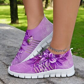 Floral Print Flyknit Sneakers with Breathable Upper, Lightweight Sole and Comfortable Fit for Casual Walks and Outdoor Activities