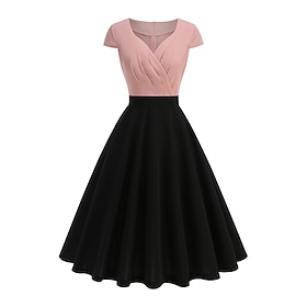 1950s Retro Vintage Knee Length Dress Tea Dress Swing Dress Solid Color Fit  Flare Swing Fancy Dress Women's Christmas Carnival New Year Homecoming Revival Cas
