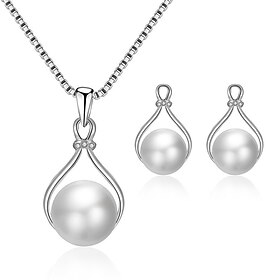 Jewelry Set 1 set Imitation Pearl Alloy 1 Necklace Earrings Women's Stylish Korean Sweet Cute Ball Round Jewelry Set For Wedding Guest Work Gift