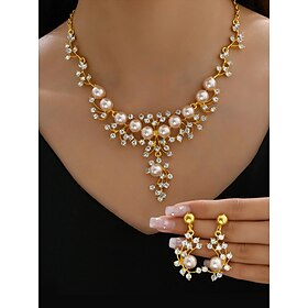 Elegant Pearl and Rhinestone Necklace and Earrings Set for Women  Bridal Jewelry for Weddings and Special Occasions