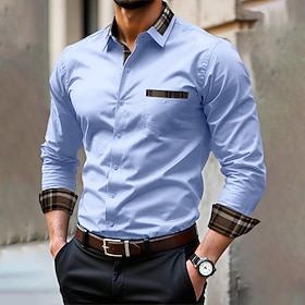 Men's Dress Shirt Wrinkle Resistant Wedding Outdoor Black White Dark Navy Blue Long Sleeve Summer Spring Clothing Apparel