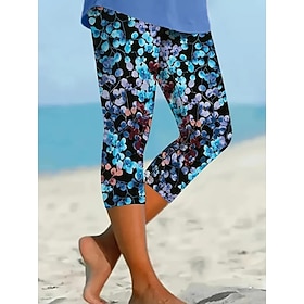 Women's Leggings Capri Pants High Elasticity Vacation Fashion Hawaiian Ankle-Length Mid Waist Floral Printing Thermal Warm Breathable Soft  Vacation Casual Dai