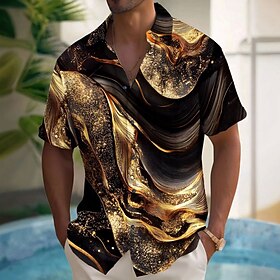 Men's Luxury Abstract Marble Shirt Button Up Shirt Short Sleeve Fashion Casual …