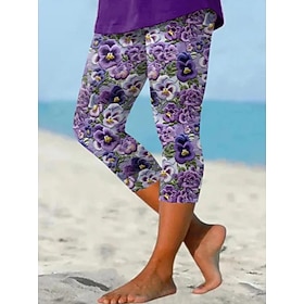 Women's Leggings Capri Pants High Elasticity Vacation Fashion Hawaiian Ankle-Length Mid Waist Floral Printing Thermal Warm Breathable Soft  Vacation Casual Dai