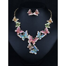 Jewelry Set One-piece Suit Cubic Zirconia Chrome 1 Necklace Earrings Women's Elegant Vintage Fashion Vintage Style Classic Butterfly Jewelry Set For Wedding Pa