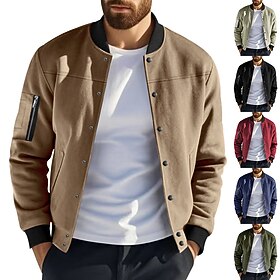 Men's Lightweight Jacket Summer Jacket Bomber Jacket Windbreaker Vacation Daily Wearproof Pocket Spring Fall Plain Fashion Classic Stand Collar Regular Black L