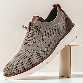 Men's Breathable Knit Sneakers with Faux Leather Accents  Stylish Lightweight Sport Shoes for Casual Wear and Everyday Comfort