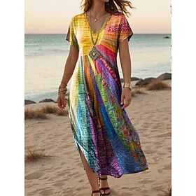 Women's Maxi Dress Casual Dress A Line Dress Stylish Casual Daily Vacation Regular Floral Short Sleeve V Neck Blue White Light Green Green Summer Spring