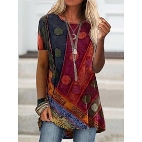 Women's T Shirt Print Graphic Fashion Modern Casual Short Sleeve Crew Neck Regular Tops Daily Weekend Blue Wine Purple Orange Summer Spring