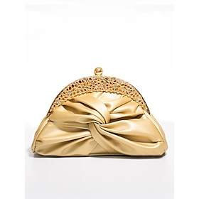 Women's Faux Leather Evening Clutch Bag  Rhinestone Embellished Vintage Knot Design Purse for Weddings, Parties and Formal Events Color Silver Black White
