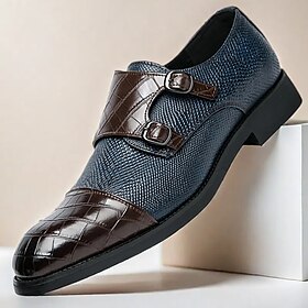Men's Blue and Brown Faux Leather Double Monk Strap Shoes with Crocodile Print  Premium Formal Footwear for Stylish Men, Ideal for Business, Weddings, and Spe