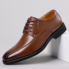 Men's Brown Faux Leather Dress Shoes with Lace-up Design, Elegant Formal Footwear for Office, Weddings  and Special Events