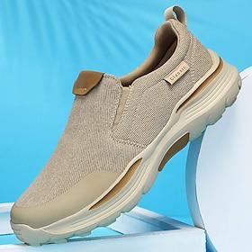 Men's Slip-On Beige Walking Shoes with Cushioned Sole  Comfortable and Breathable Sports Sneakers for Casual Wear and Outdoor Activities