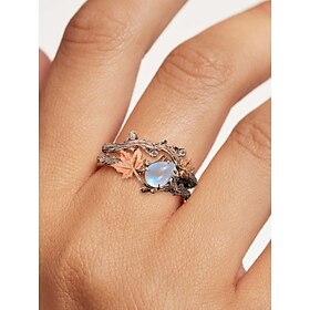 Nature-Inspired Moonstone Maple Leaf Branch Ring – Vintage Boho Engagement Ring for Women, Unique Jewelry for Weddings  Gifts
