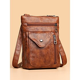 Women's Vintage Faux Leather Crossbody Bag - Multi-Pocket Crossbody Bag for Travel, Work and Leisure Black Brown Green