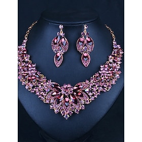 Jewelry Set 2pcs Green Cubic Zirconia Chrome Imitation Diamond 1 Necklace Earrings Women's Elegant Vintage Fashion Vintage Style Classic Jewelry Set For Weddin