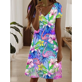 Women's Mini Dress Casual Dress Elegant Tropical Hawaiian Daily Regular Fit Floral Short Sleeve Crew Neck Colourful Summer