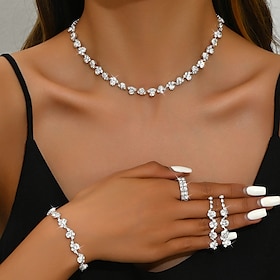 Bridal Jewelry Sets One-piece Suit Alloy 1 Bracelet Earrings Necklace Women's Stylish Luxury Cute Geometrical Joy Geometric Jewelry Set For Party Evening Wear