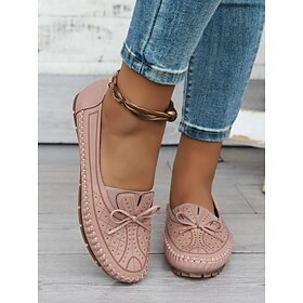 Moccasin Loafers for Women  Soft Shoes with Bow Detail and Rhinestone Design, Ideal for Casual Comfort and Spring/Summer Walks