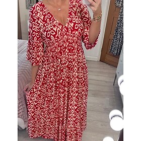 Women's Long Dress Maxi Dress Casual Dress Boho Chic Dresses Boho Dress Elegant Bohemia Stylish Vacation Casual Daily Regular Fit Graphic Short Sleeve V Neck R
