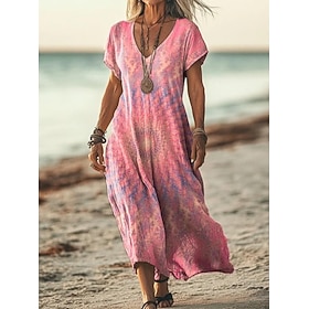 Women's Maxi Dress Casual Dress A Line Dress Stylish Casual Daily Vacation Regular Fit Floral Short Sleeve V Neck Light Pink Light Purple Purple Beige Spring F