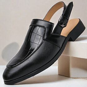Men's Black Slingback Dress Shoes with Crocodile-Embossed Leather, Comfortable Fit and Durable Sole - Perfect for Formal Events and Business Occasions