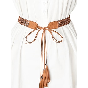 Women's Boho Lace-Up Tassel Belt – Vintage Hollow-Out Faux Suede Waist Belt, Adjustable Wide Cinch Belt for Dresses, Festivals Casual Outfits