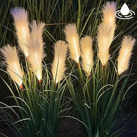 Luces solares de caña para jardín, luz de fibra para exteriores, lámpara de jardín impermeable, lámparas de paisaje de simulación para decoración del patio del