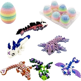 6-Pack Mystery Easter Dragon Eggs, 3D Printed Easter Egg Gift with Hidden Poseable Dragon Inside, Fantasy Dragon Egg Set for Kids, Collectors, Home Decor, Part