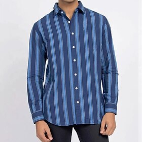 Men's Summer Shirt Casual Shirt Beach Shirt Button Up Shirt Red Dark Navy Blue Long Sleeve Stripes Lapel Vacation Hawaiian Button-Down Clothing Apparel Polyest